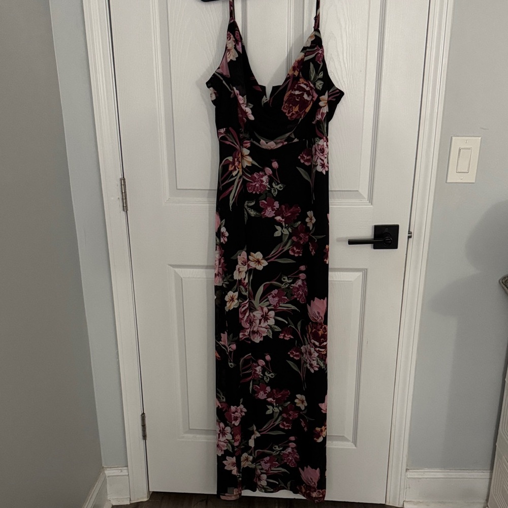 B Darlin Black and Pink Floral Maxi Dress